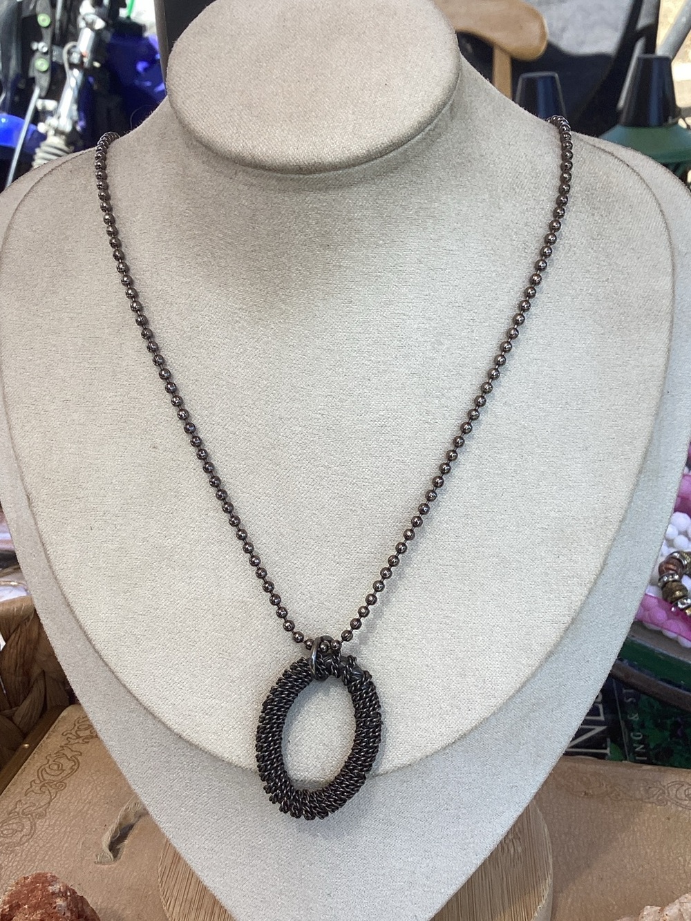 & Other Stories Dark Brown Woven Oval Pendant Necklace